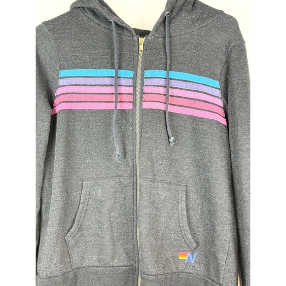 Aviator Nation Charcoal Hoodie with Pink and Blue Stripes - Picture 9 of 9